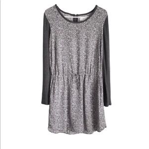 Lou & Grey Herringbone Print Cinch Waist Rayon Dress Long Sleeve Medium